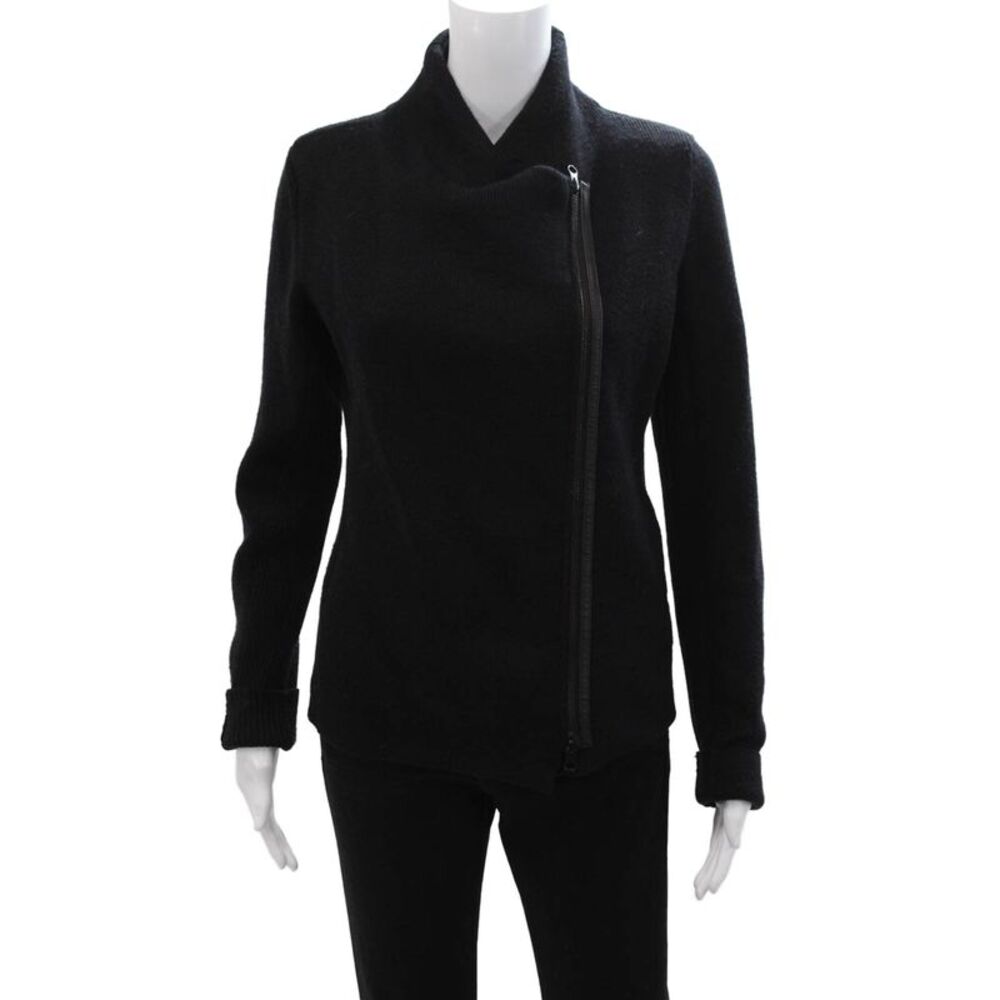 Vince Womens Designer Wool Black Mock Neck Zip Jacket Long Sleeve Size S